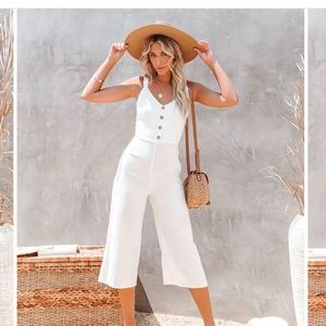 Linen Blend Tie-Back Jumpsuit-Off White